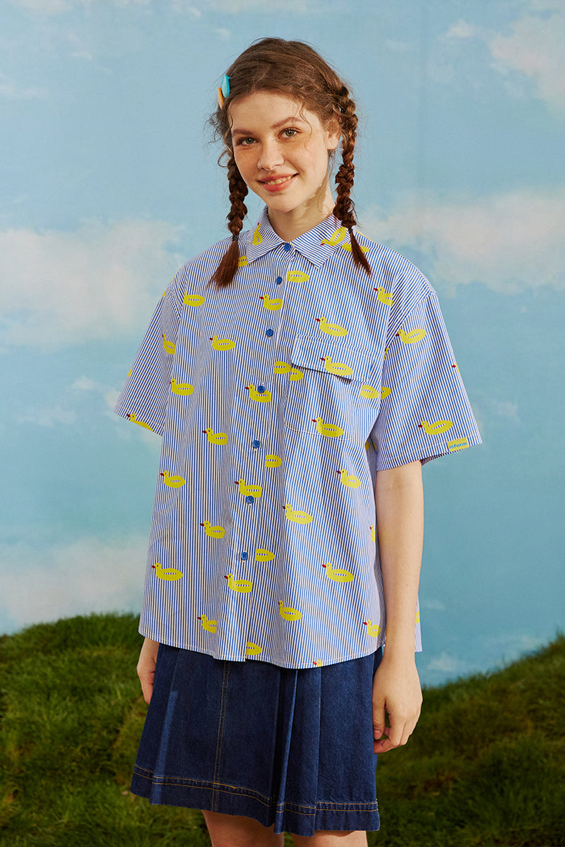 Little Duck Blue Striped Short-Sleeved Shirt